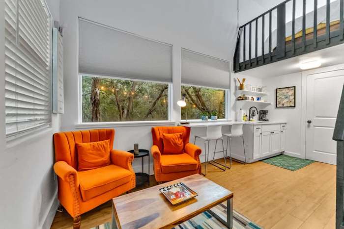 Tiny Home! | Private Cowboy Pool | Near Wimberely — chairs for an evening drinks or morning coffee