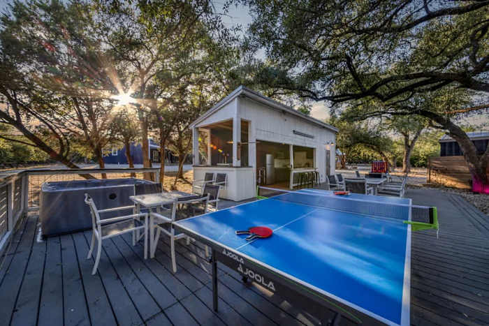 Airstream | Fire | Hammock | Hot tub — Clubhouse hot tub and ping pong table