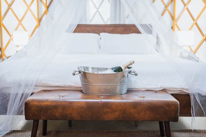 Romantic Yurt | Cowboy Pool | Hot Tub| Near Wine — Romantic Bed Canopy over the King Bed