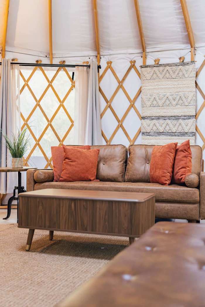 Romantic Yurt | Cowboy Pool | Hot Tub| Near Wine — couch and coffee table
