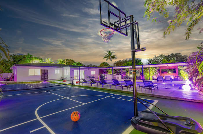 Stay active with your own pickleball and basketball court