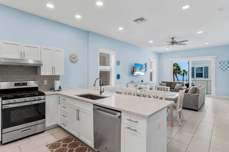 Modern kitchen with island and seating