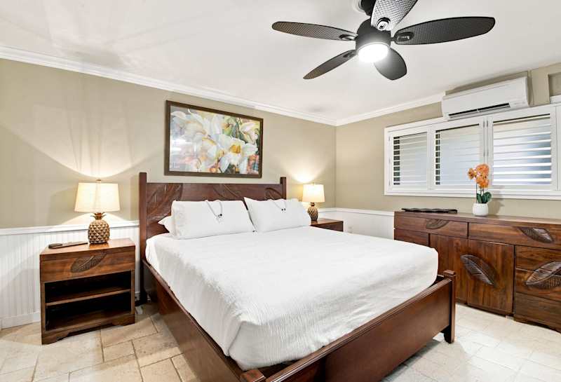 Guest Bedroom with King Bed and Dresser