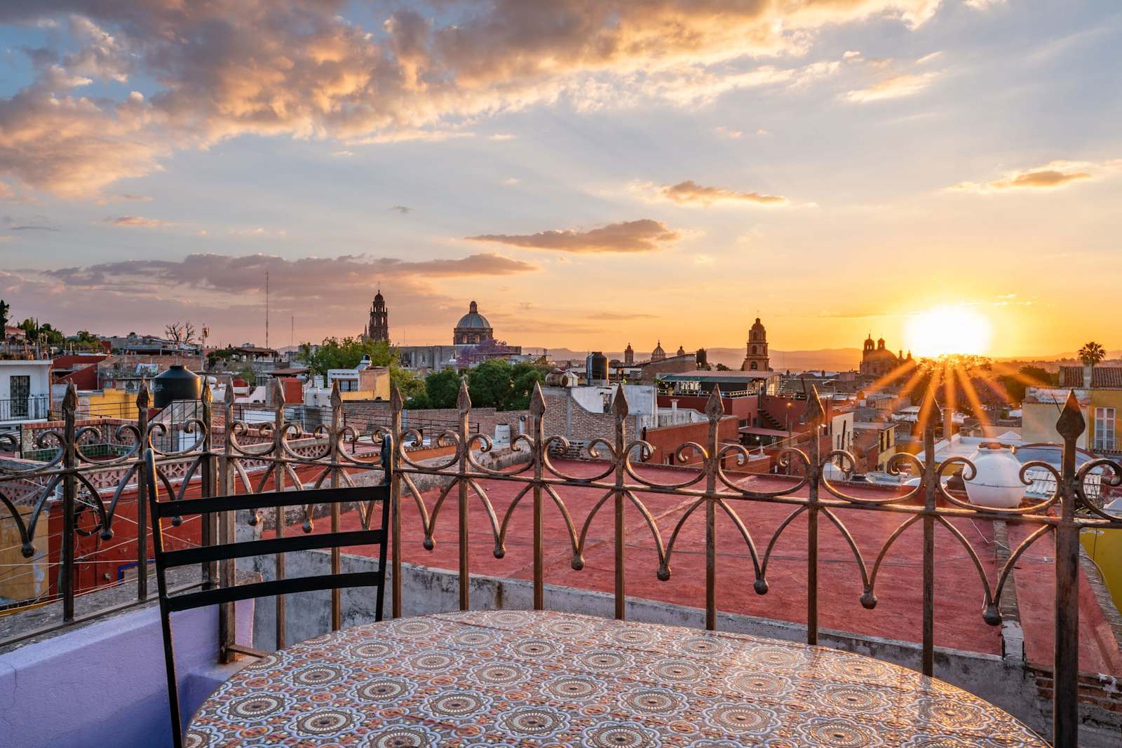 Rooftop lounge with sunset views