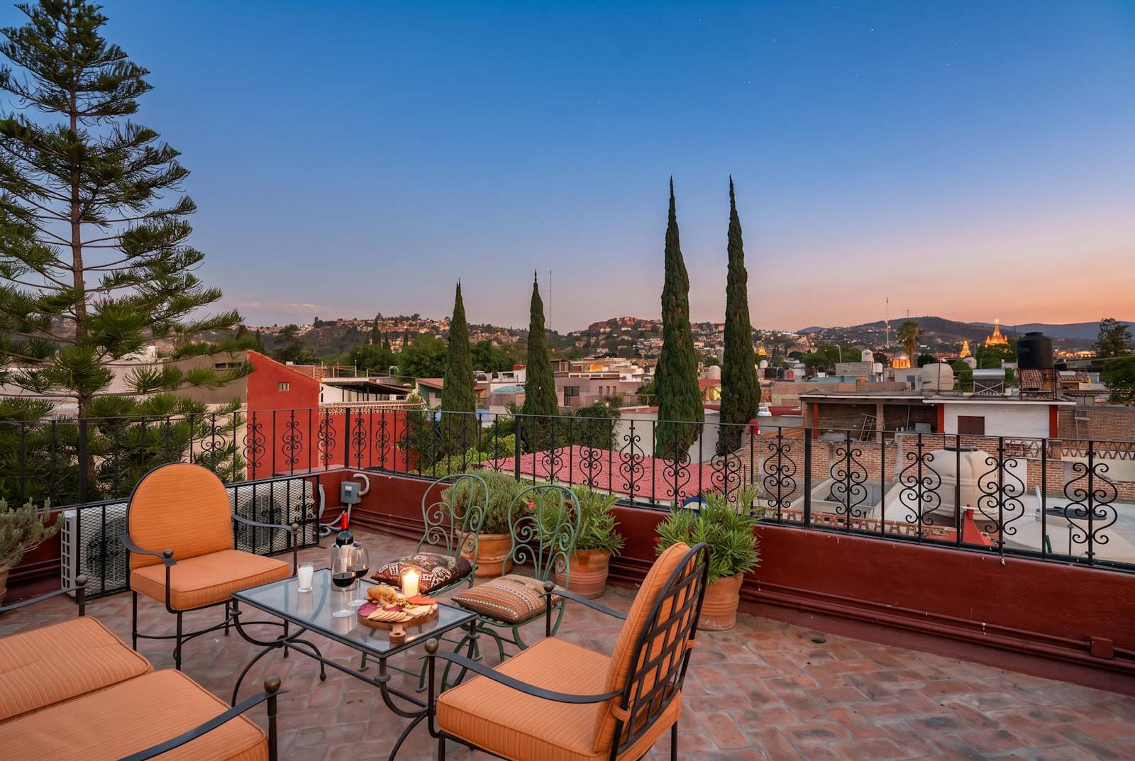 Rooftop balcony with city views
