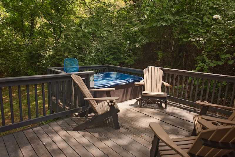 Back deck with private hot tub and seating