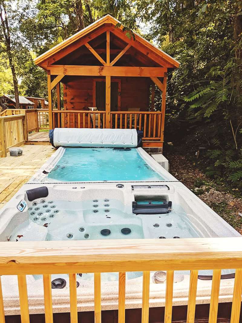 Swim spa and hot tub shared with twin cabin, River.