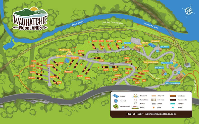 Wauhatchie Woodlands Tiny Cabin Resort Property Map
