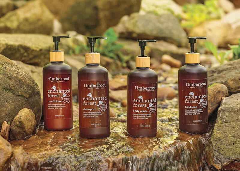 Each cabin is stocked with our custom scented blend of personal care products.