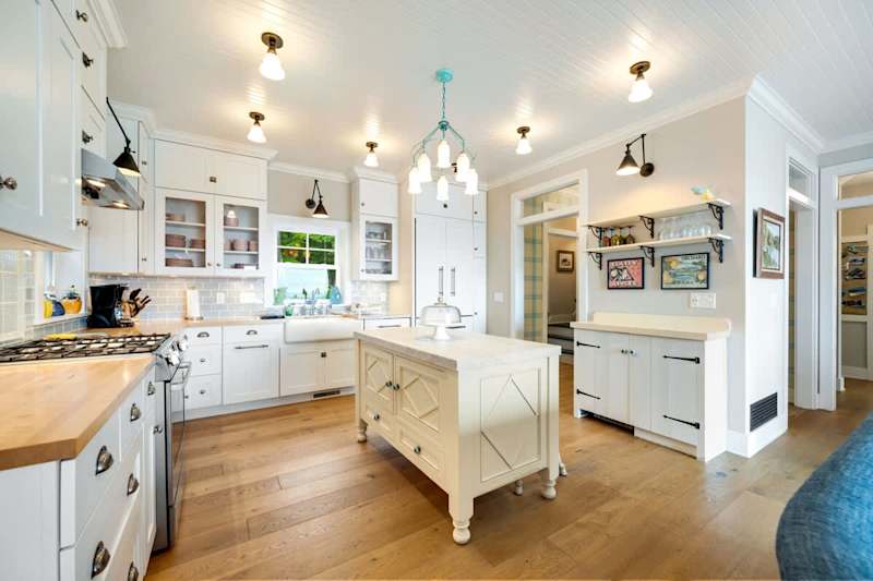 Kitchen at a DoCo cottage on Garrett Bay
