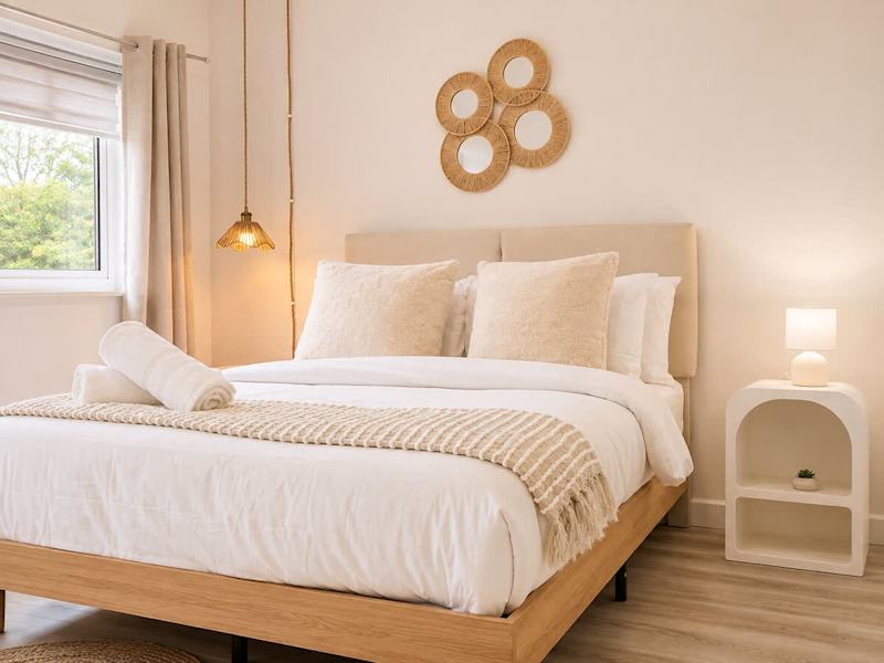A double bedroom made up with fresh linen