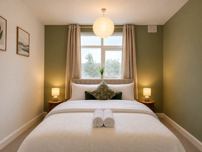 A double bedroom made up with fresh linen