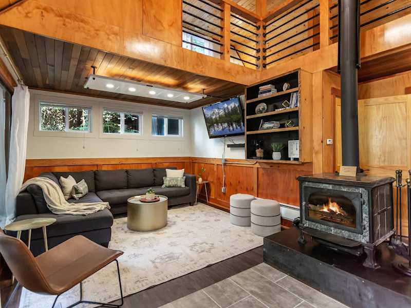 Living Room with Wood Burning Fireplace