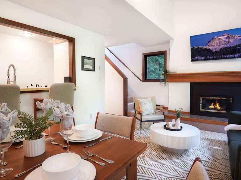 Dining table looking over to living room