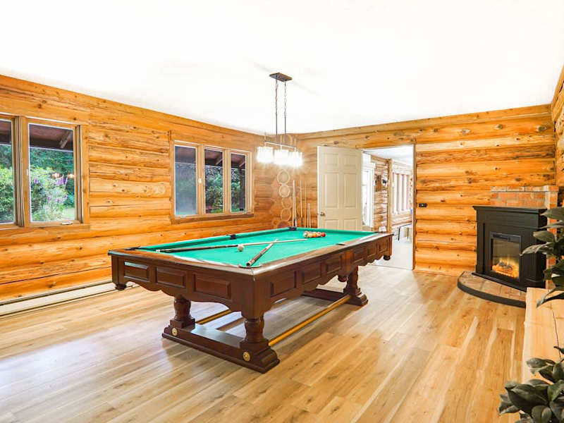 Billiards room with ping pong conversion top. 