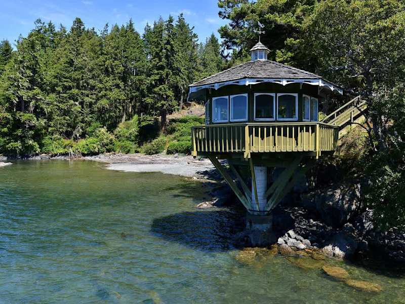 Unique waterfront gazebo.