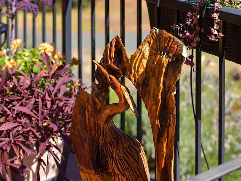One of the wooden birds