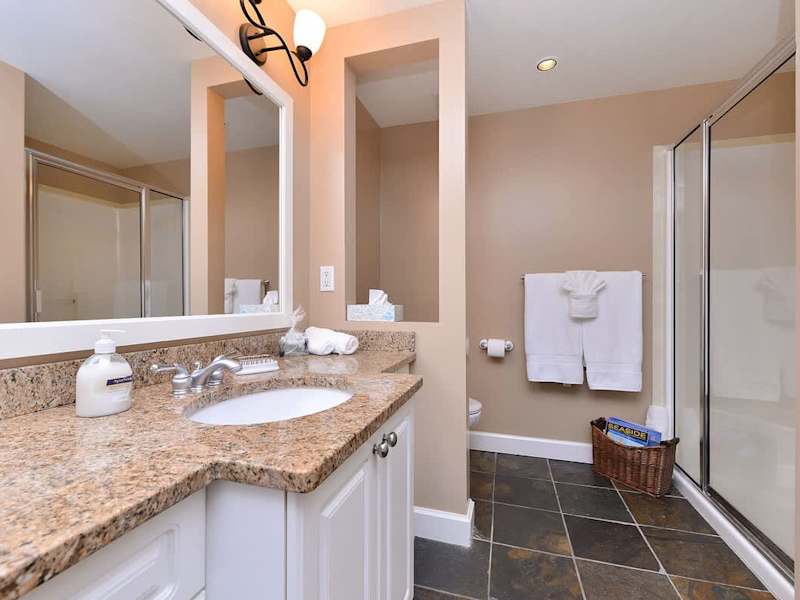 Large and spacious Master bathroom with walk in shower and soaker tub. 