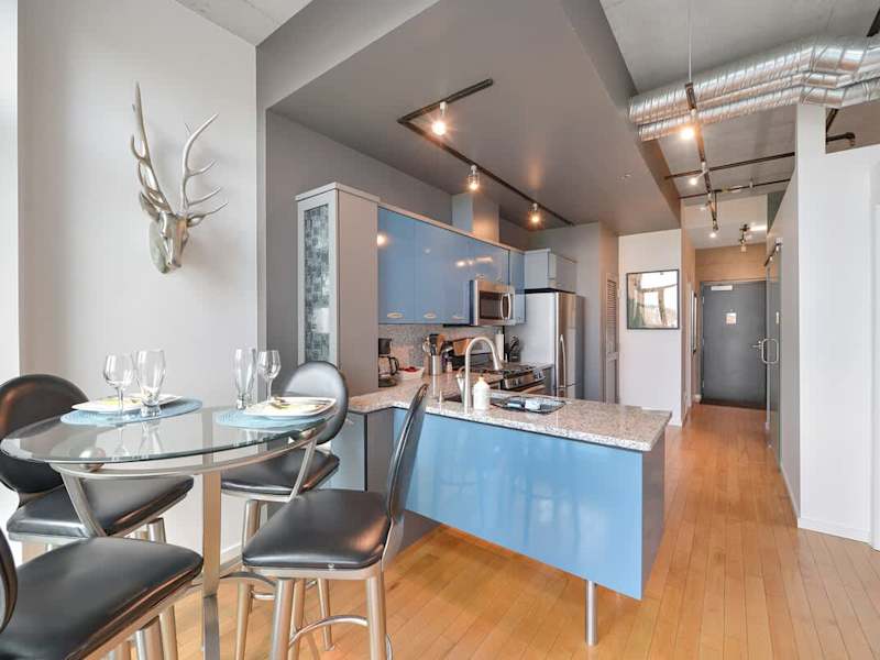 Dining with a view and open plan kitchen space.
