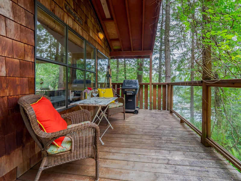 Outdoor patio space with BBQ grill. 