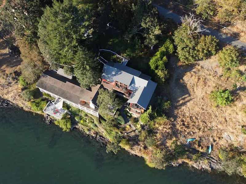 Flyover view of the tree house suites property.