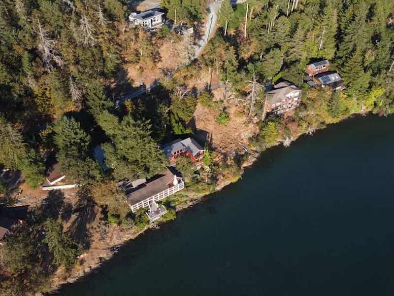 Flyover view of the tree house suites property.