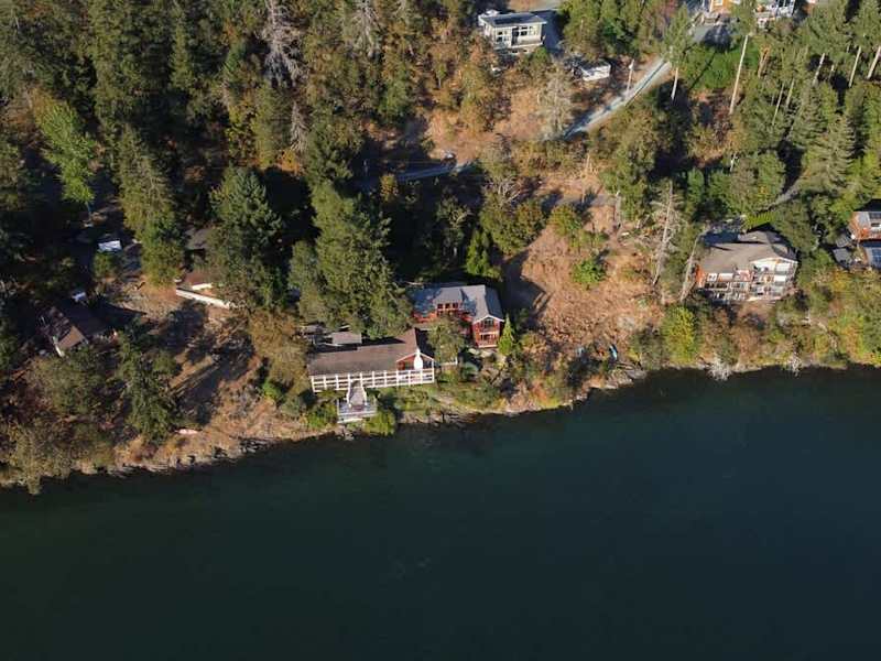 Flyover view of the tree house suites property.