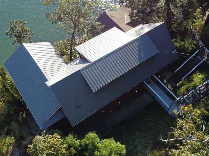 Flyover view of the tree house suites property.