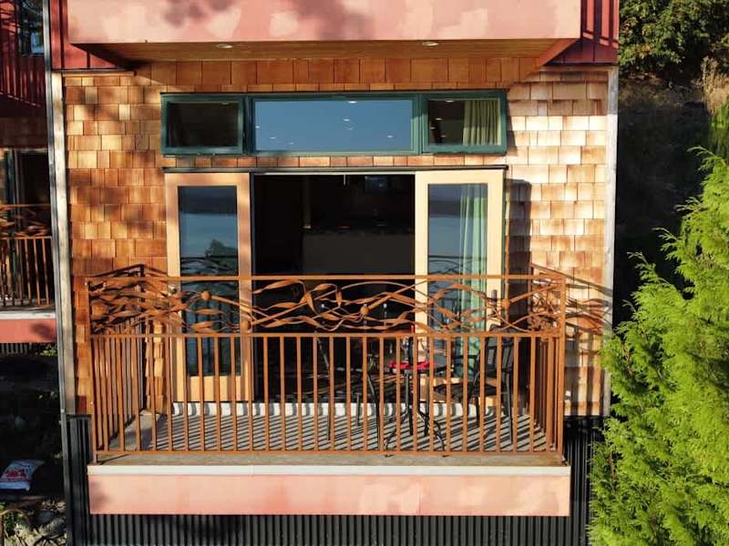 Flyover view of the tree house suites property.