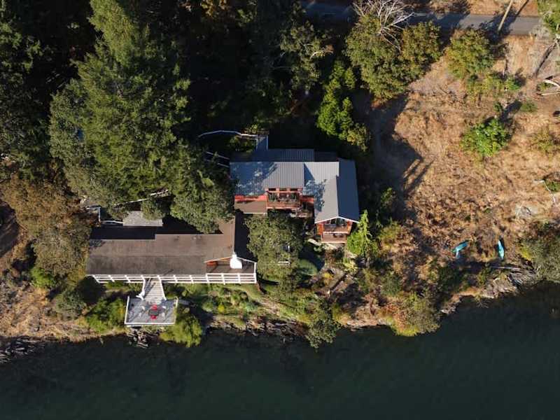Flyover view of the tree house suites property.