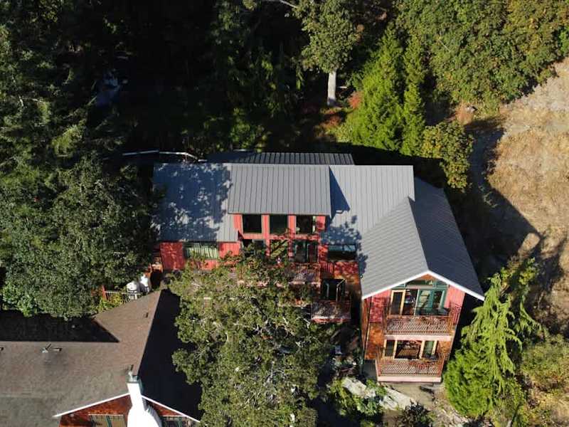 Flyover view of the tree house suites property.
