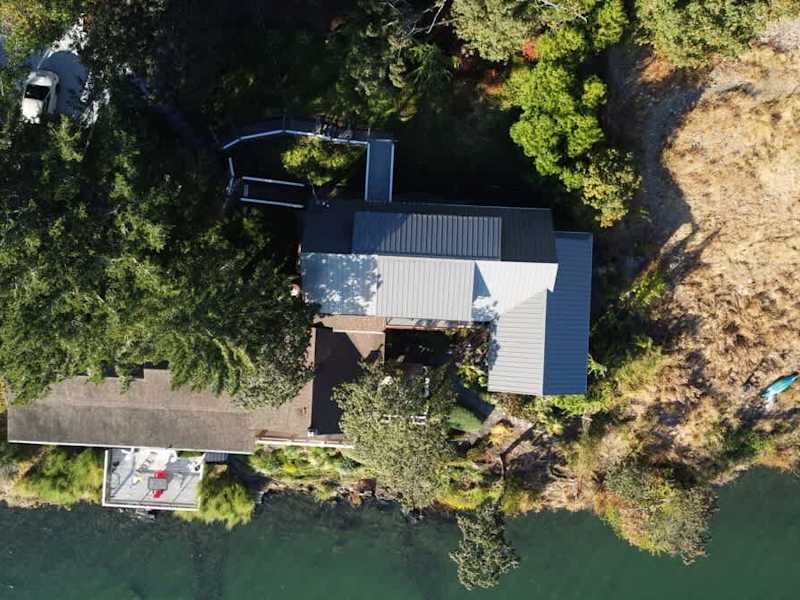 Flyover view of the tree house suites property.