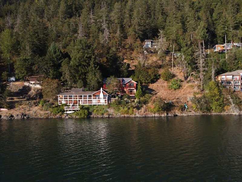 Flyover view of the tree house suites property.