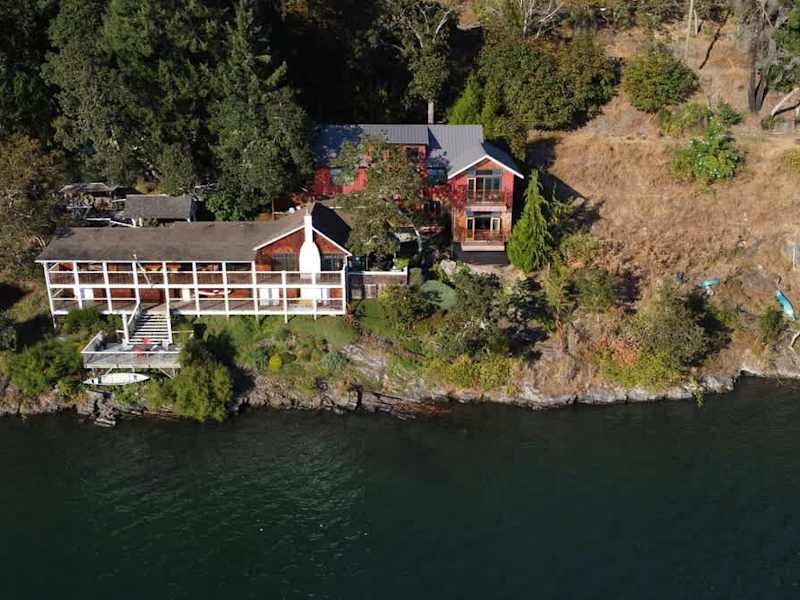 Flyover view of the tree house suites property.