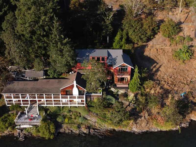 Flyover view of the tree house suites property.