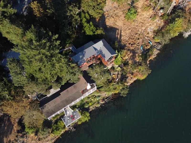Flyover view of the tree house suites property.