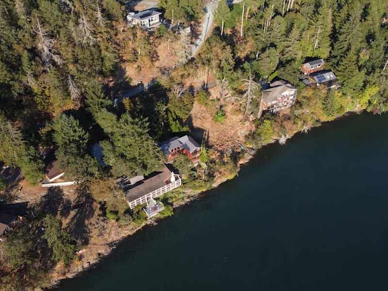 Sky view of the Tree House Suites Cowichan Bay.