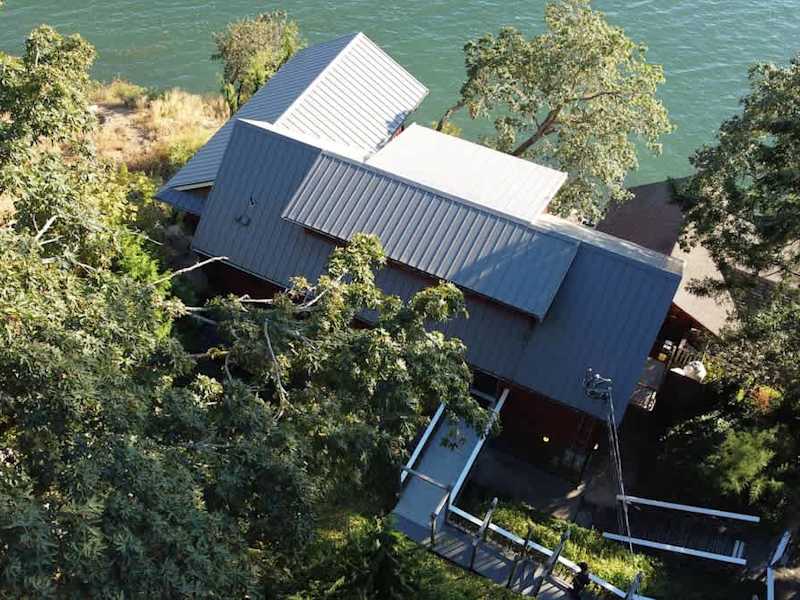 Sky view of the Tree House Suites Cowichan Bay.