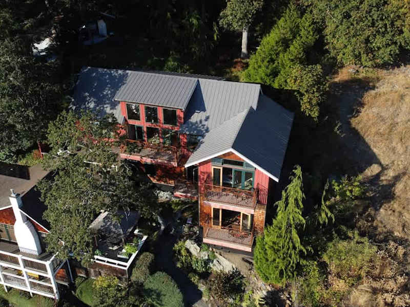 Sky view of the Tree House Suites Cowichan Bay.