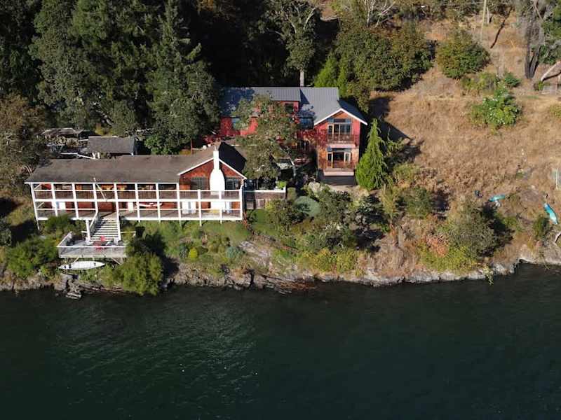 Sky view of the Tree House Suites Cowichan Bay.
