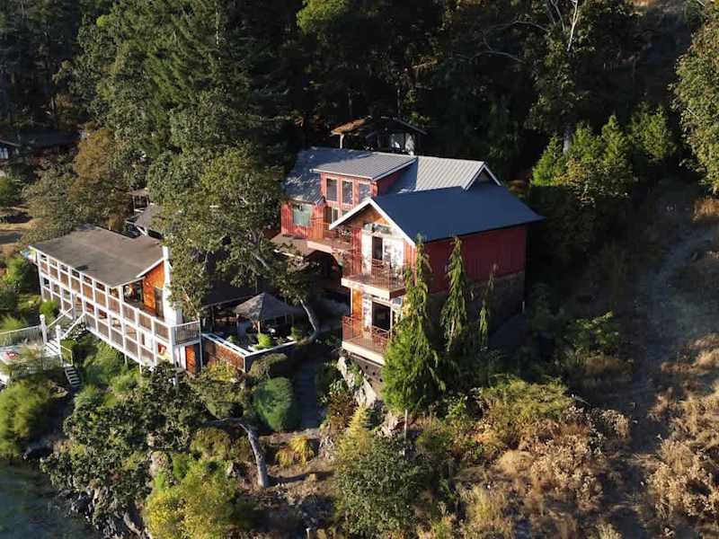Sky view of the Tree House Suites Cowichan Bay.
