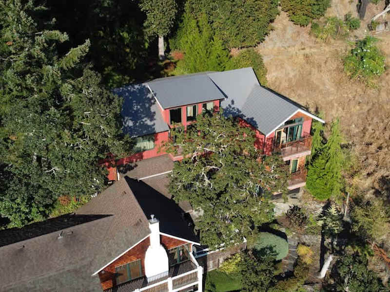 Sky view of the Tree House Suites Cowichan Bay.
