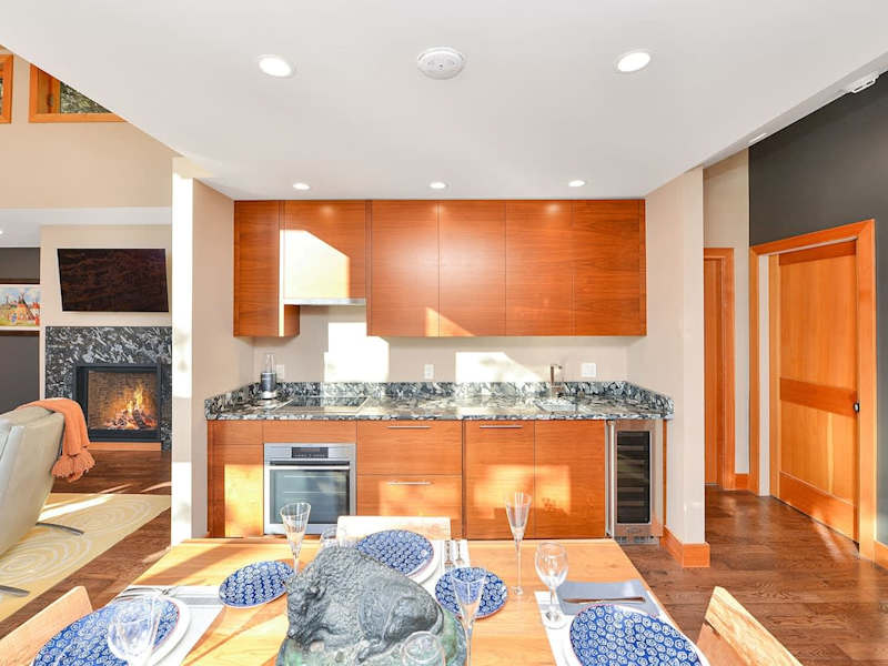 Dining and European styled kitchen space.