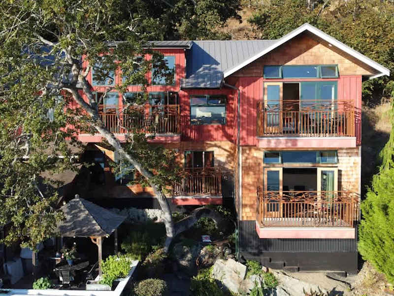 Sky view of the Tree House Suites Cowichan Bay.