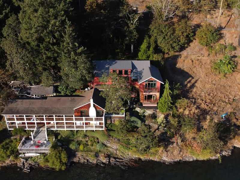 Sky view of the Tree House Suites Cowichan Bay.