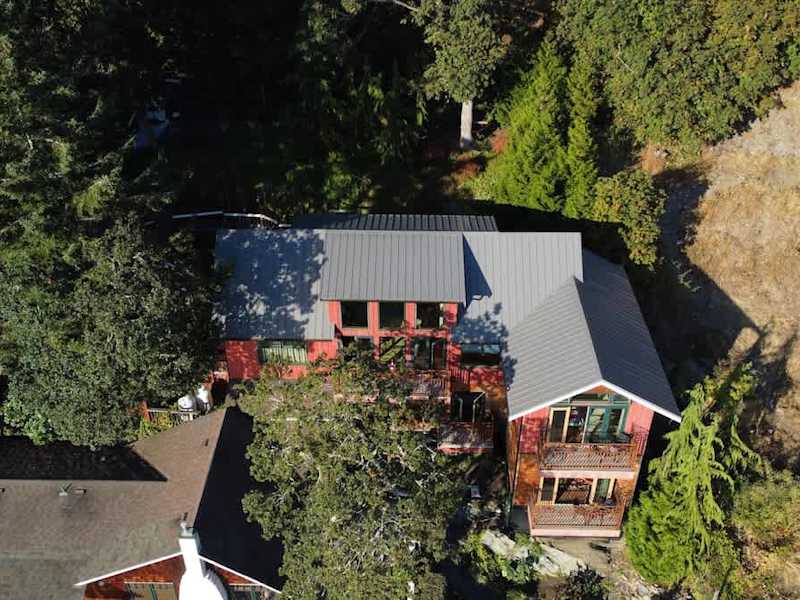 Sky view of the Tree House Suites Cowichan Bay.