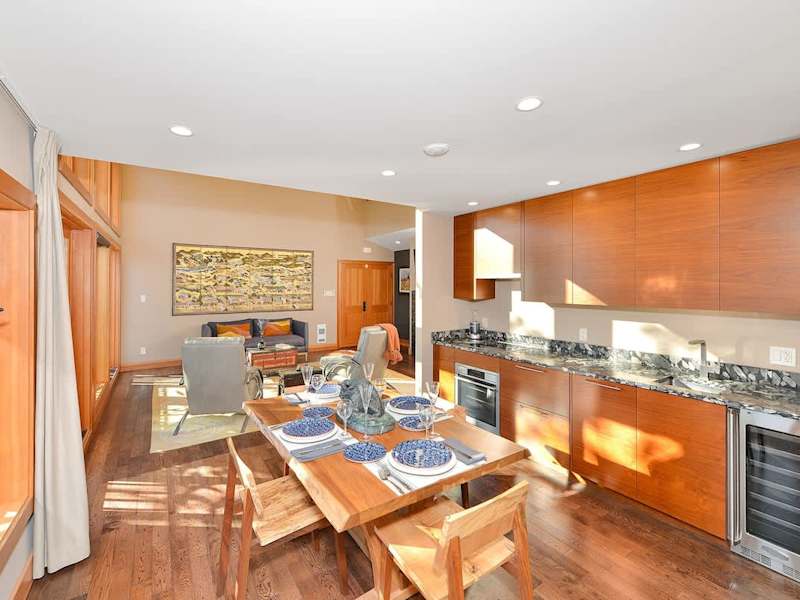 Open plan with dining room, kitchen, and living room.