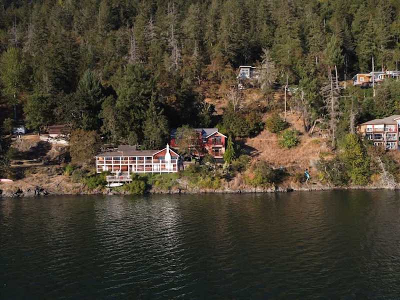 Sky view of the Tree House Suites Cowichan Bay.