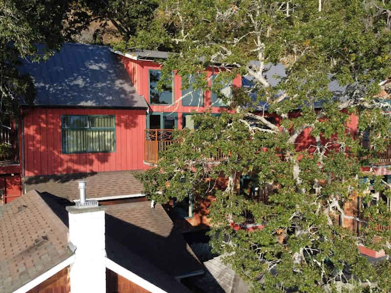 Sky view of the Tree House Suites Cowichan Bay.
