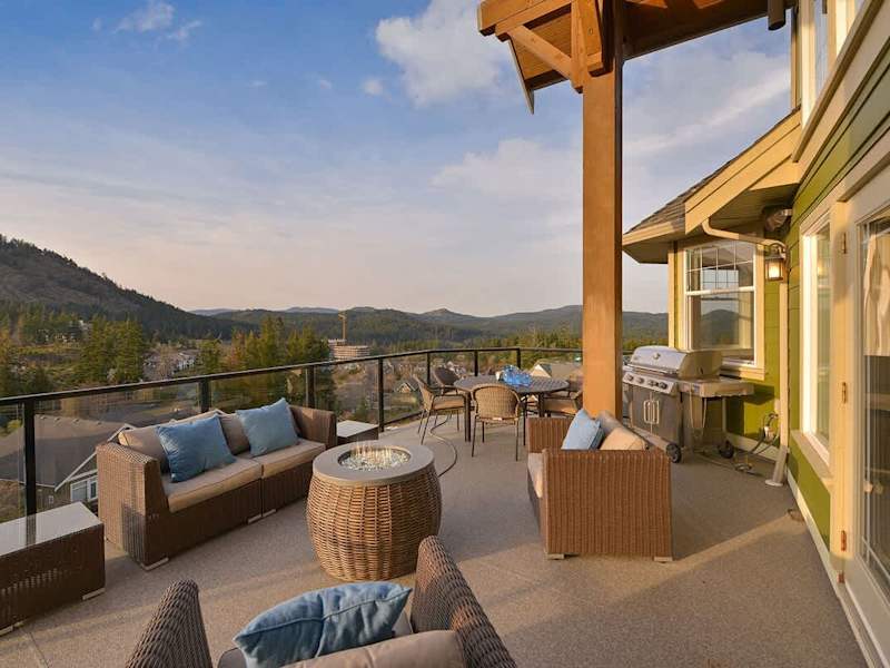 Main level decks with amazing views of the Bear Mountain Resort and Mount Finlayson.
